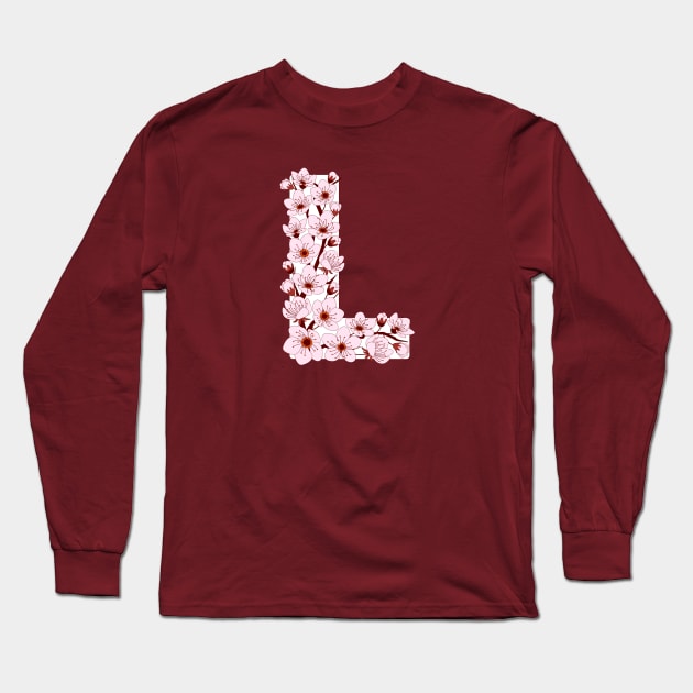 Colorful capital letter L patterned with sakura twig Long Sleeve T-Shirt by Alina